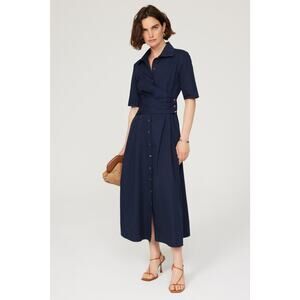 TORY BURCH Dark Blue 100% Cotton A-Line Short Sleeve Wrap Shirtdress Size 0